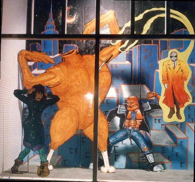 A Very Doom Patrol Thanksgiving. Photo by Dennis McGovern. Art by Chris Hsiang. Doom Patrol is (c) DC Comics. Done for laughs one Thanksgiving.