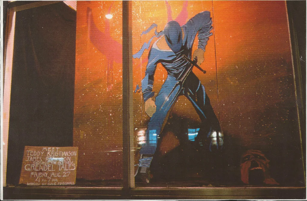 Grendel Tales. Photo by Dennis McGovern. Art by David Marshall. Grendel is (c) Matt Wagner. Done for signing with James Robinson & Teddy Kristiansen.