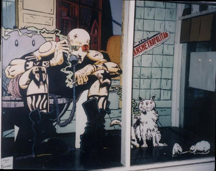 Transmetropolitan. Art by Thierry LeLong. Transmetropolitan (c) Warren Ellis & Derick Robertson. Done to promote Transmet.