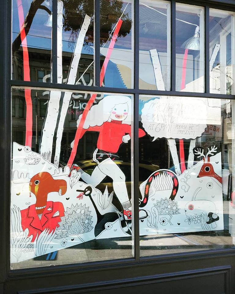  Sticks Angelica. Window by Emma Munger and Julie Fiveash. (c) Michael DeForge. Done for a signing with Michael DeForge. 