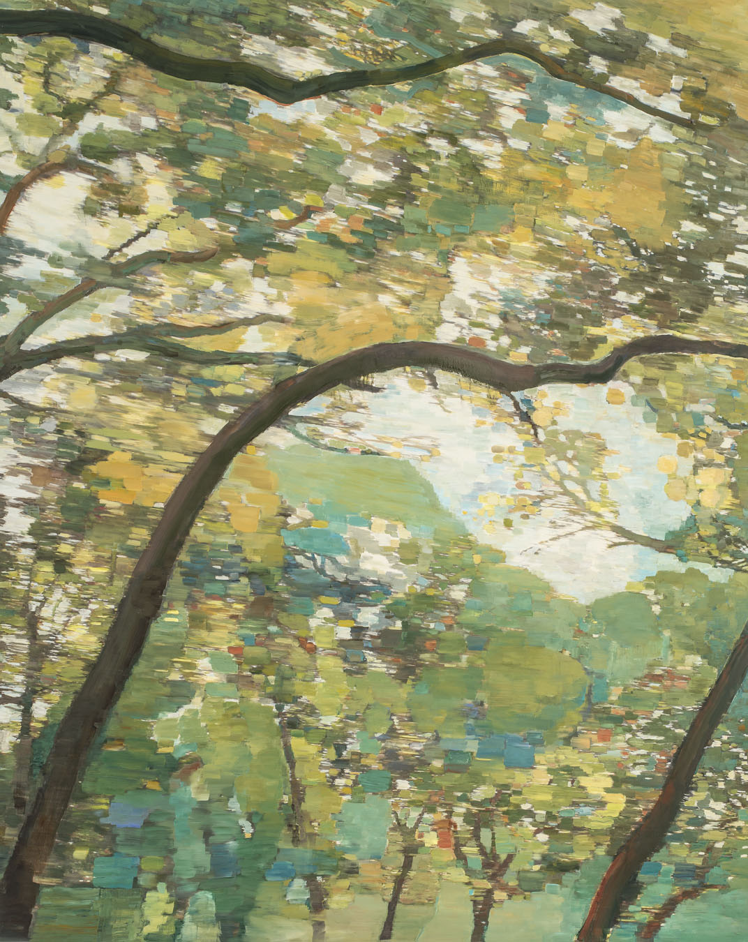 TREES LEAN IN &nbsp;• &nbsp;oil and archival print on canvas &nbsp;• &nbsp;72 by 58 inches &nbsp;• &nbsp;2014