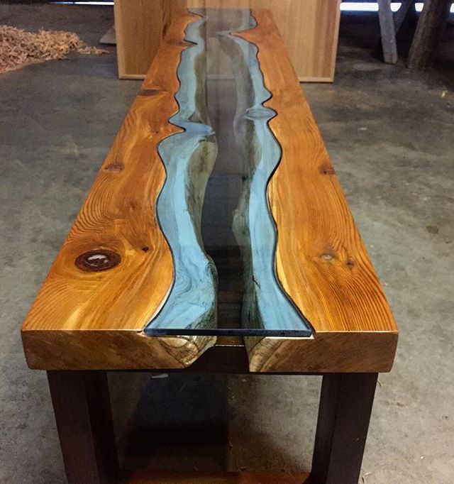 Small console river table. More like a tributary table. #woodworking#custommade#rivertable#arethesethingsevencoolanymore @thefactorytofino #handmade