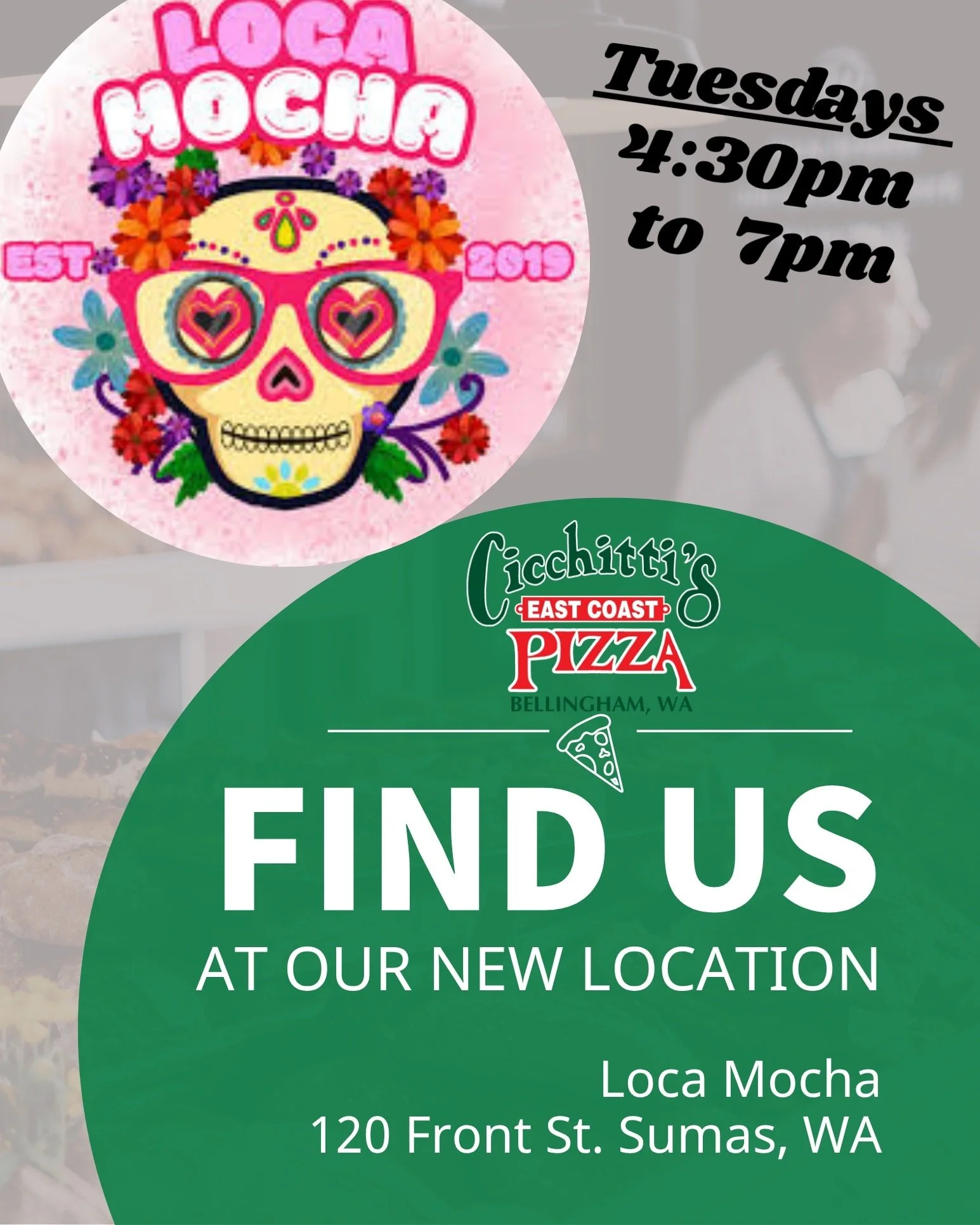 It's Tuesday and we will be in Sumas at the Loca Mocha from 4:30pm-7pm. Come pick up dinner so you don't have to make it!

Call your order in (360) 820-5333