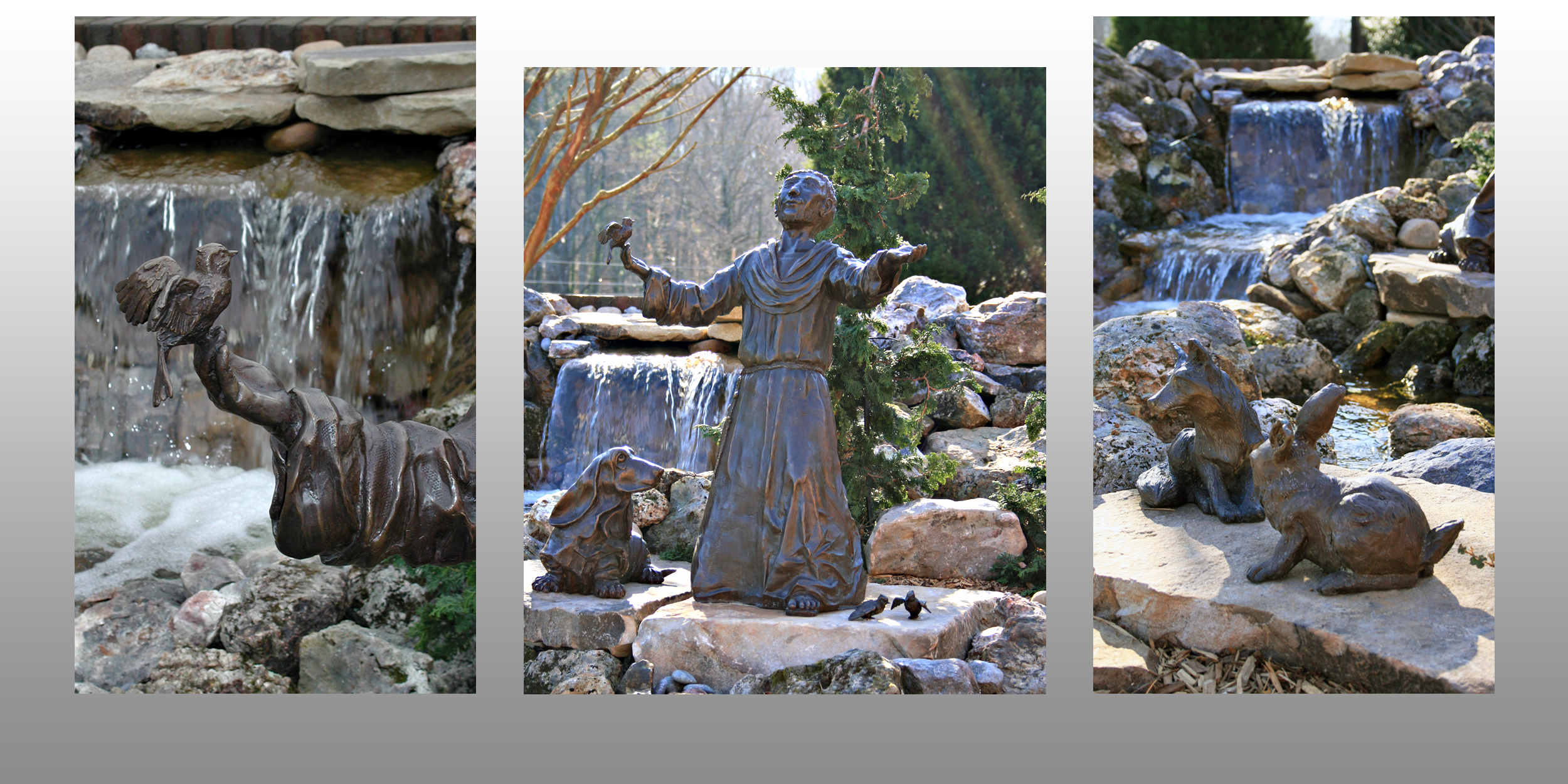 St. Francis Prayer Garden – bronze sculptures in a water garden, Marietta GA