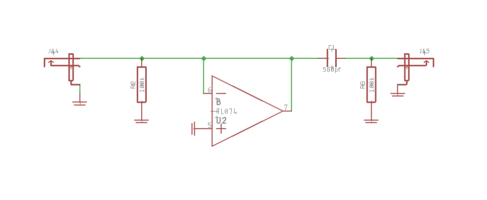 An AC-coupled schematic. C1 in series and R3 in parallel are the key to AC coupling.