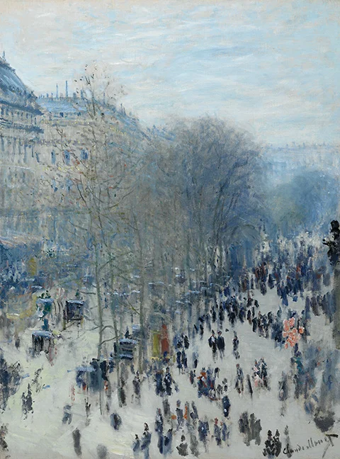 Claude Monet, French (1840-1926). Boulevard des Capucines, 1873-1874. Oil on canvas, 31 5/8 x 23 ¾ inches (80.3 x 60.3 cm). The Nelson-Atkins Museum of Art, Kansas City, Missouri. Purchase: the Kenneth A. and Helen F. Spencer Foundation Acquisition Fund, F72-35.