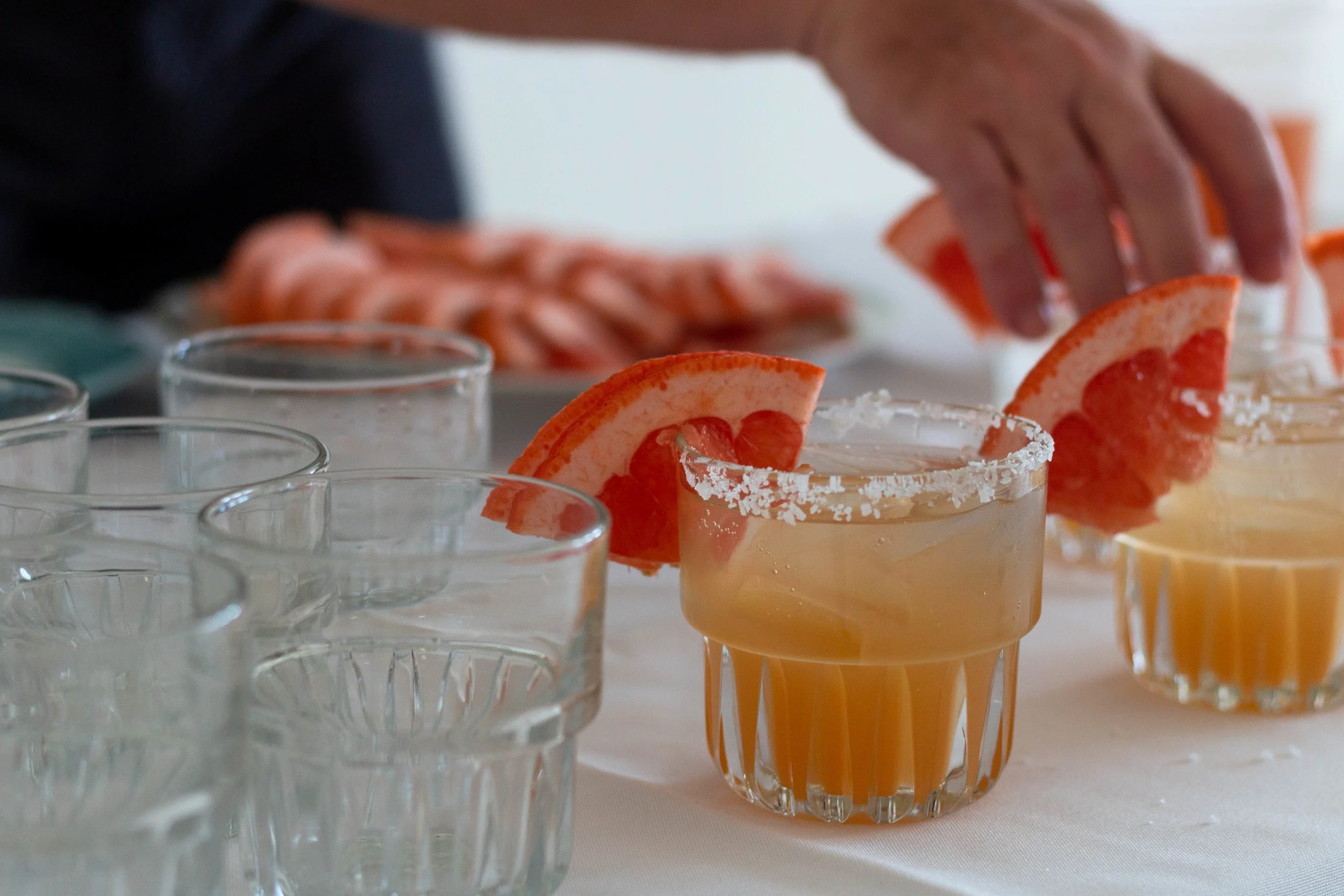 Welcome Cocktail: xoconostle paloma with sour prickly pear agave, grapefruit seltzer, tequila blanco