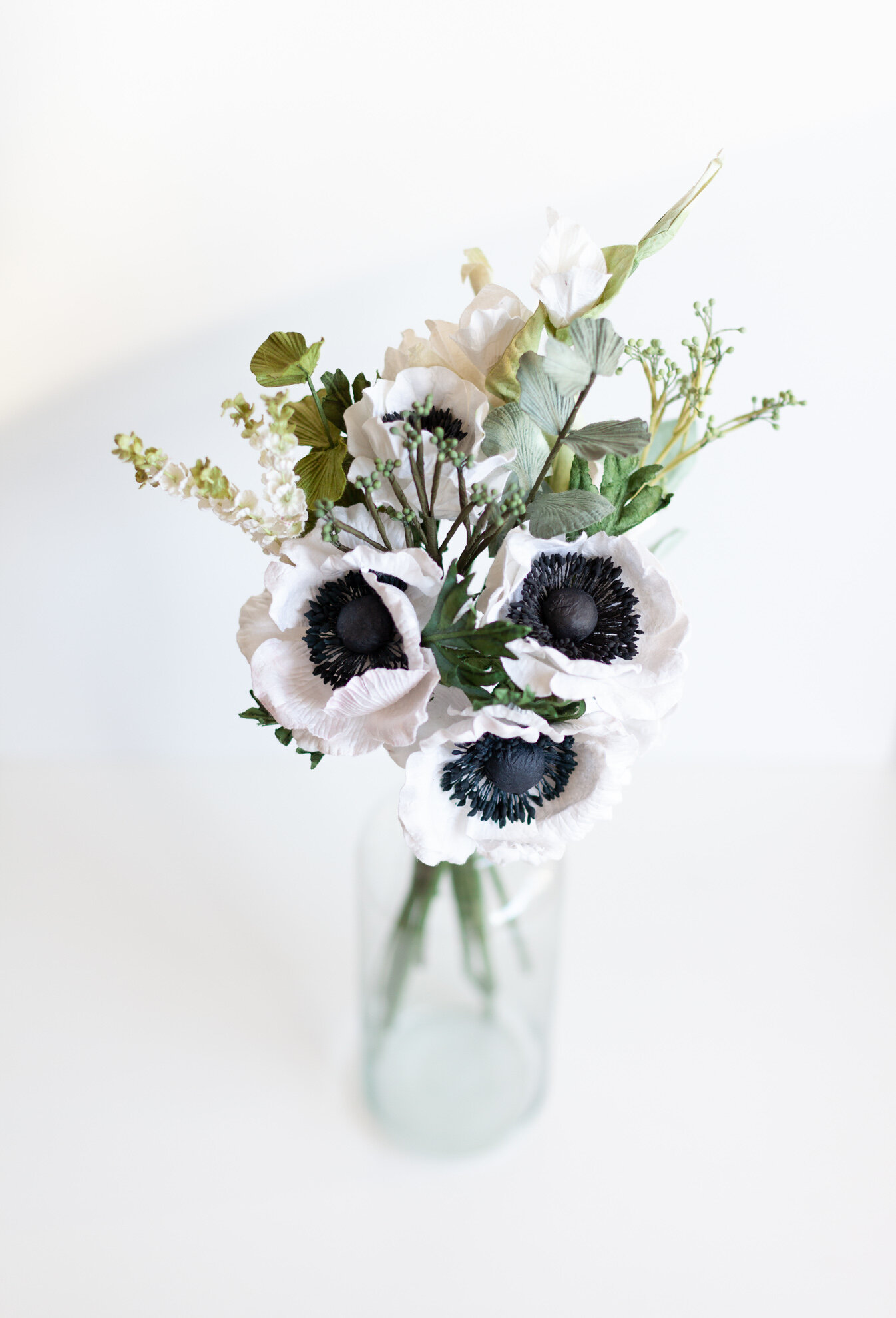 Posy & Pot — Paper Flower White Anemone Bouquet