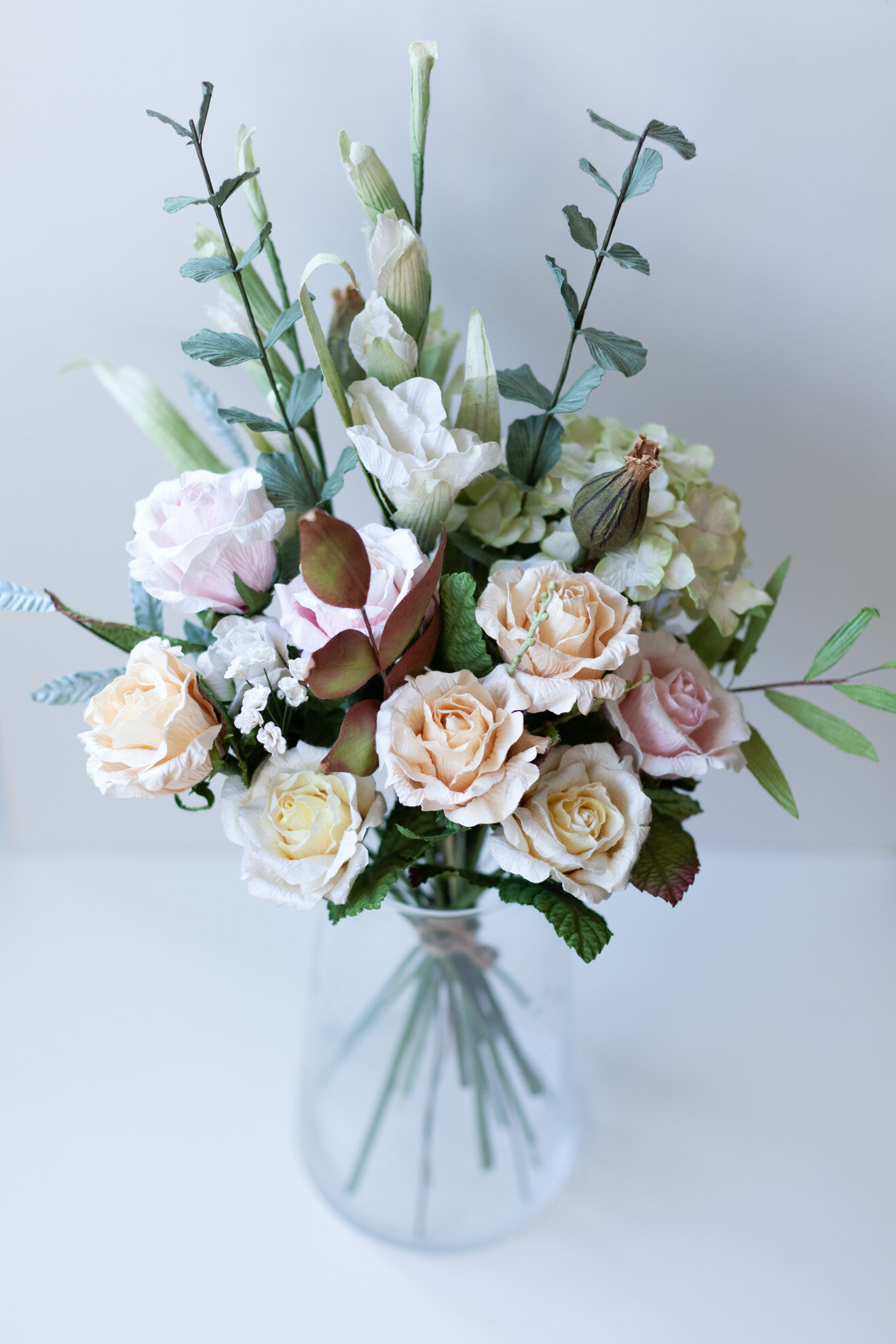 Posy & Pot — Paper Flower Pastel Roses Bouquet