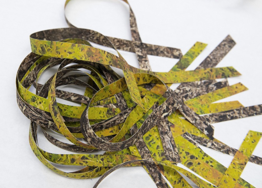 Bog Awareness bracelets/necklaces, digital photographs on fabric (photo: Banff Centre/Bili Panic)