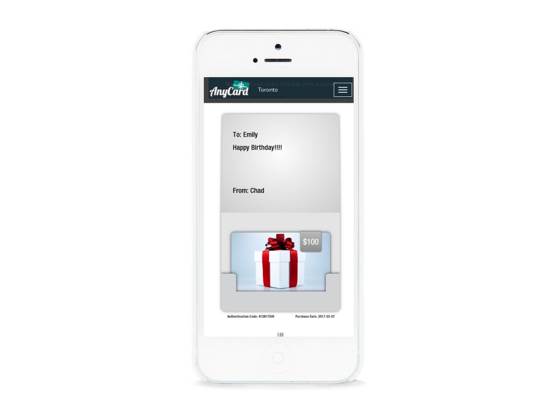 REDEEM To redeem, customers simply show the e-card on their mobile device and the merchant either scans or enters the authentication code with the amount being redeemed in the AnyCard dashboard.