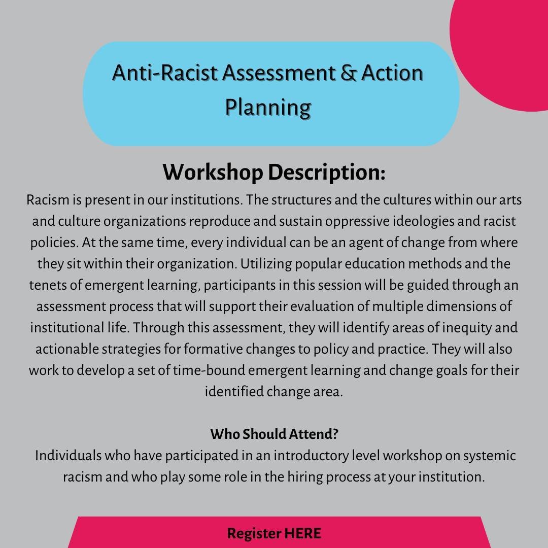 Tomorrow is the last day to register for Anti-Racist Assessment and Action Planning quickly approaching on Thursday, February 29th, from 2-4pm.

In this workshop participants will identify areas of inequity and actionable strategies for formative cha