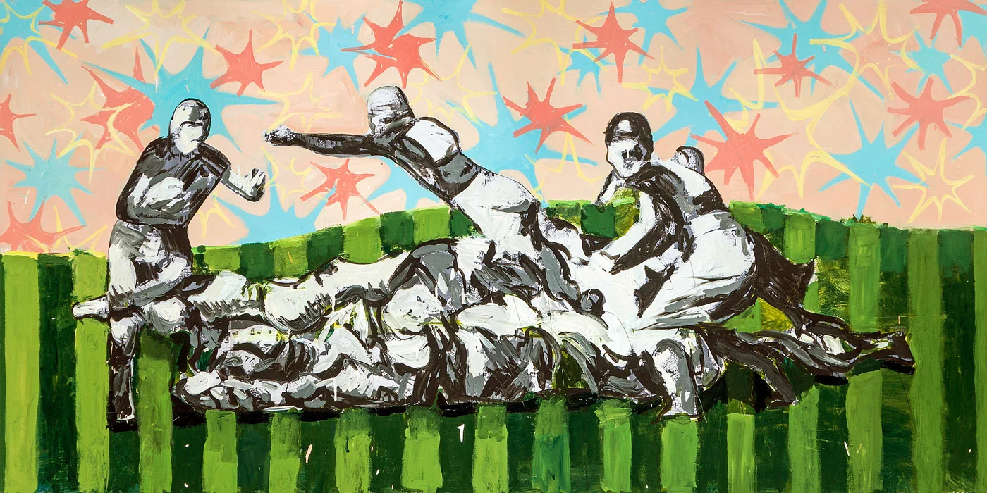 Fooball mixed media on panel 48 x 96 inches