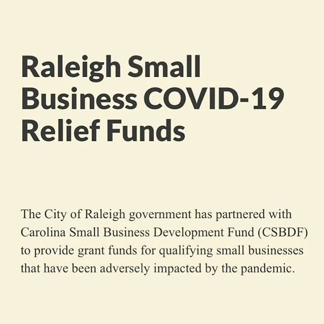 The @raleighgov small business grant for business owners impacted by COVID-19 is now open. Link in bio. Help us spread the word! 🙏