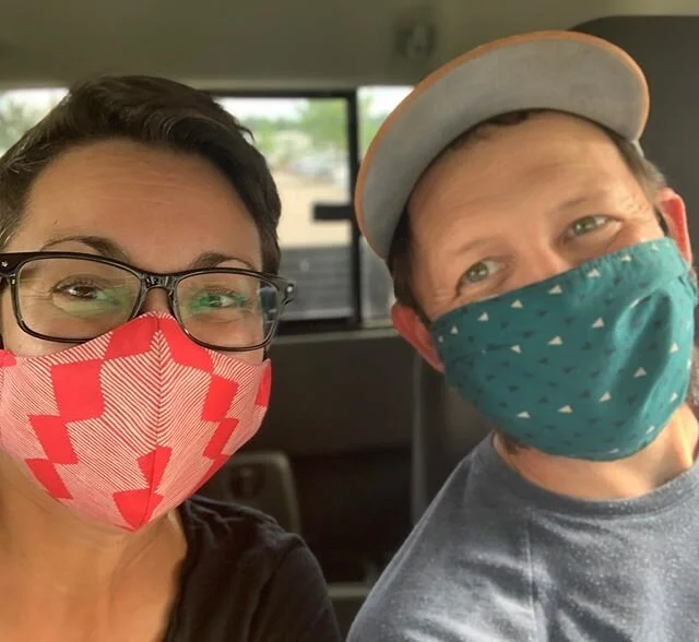 Mask up, Raleigh! Starting Friday evening, you will be required to wear a mask in public spaces to protect yourself and others. My mask is from @edgeofurge and Les&rsquo; was handmade by a friend. ❤️ #raleigh #covid19