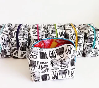Makeup bags I made using my own repeat pattern designs printed on fabric using Spoonflower