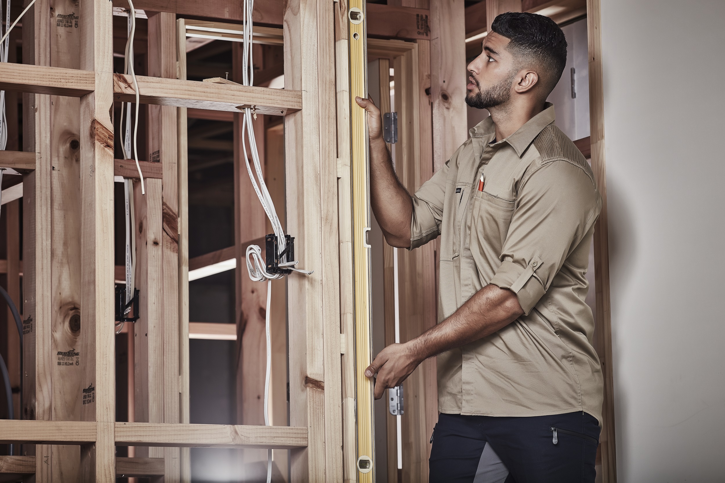 Buy workwear - Men's Streetworx Long Sleeve Stretch Shirt by Syzmik khaki with talent