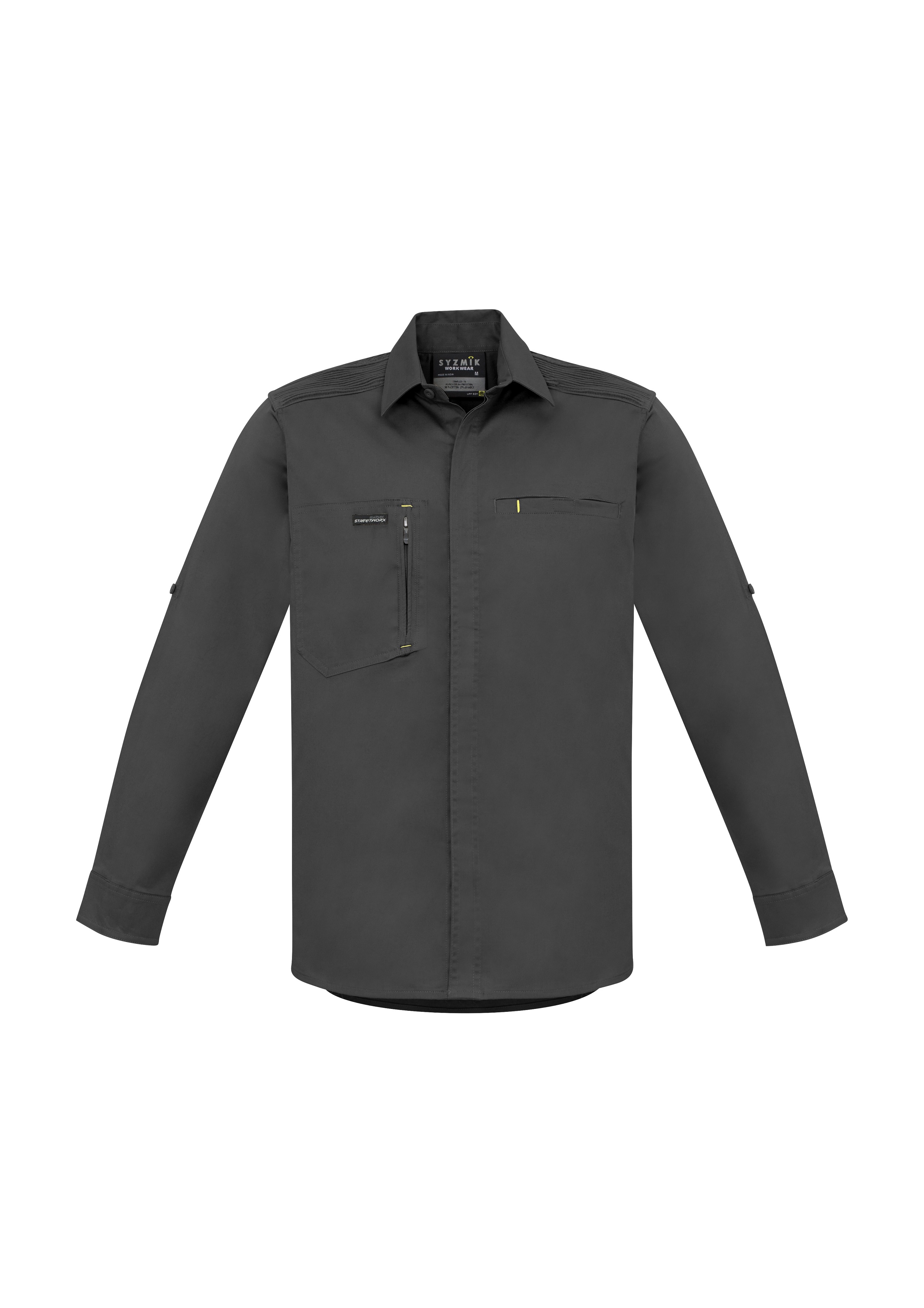 Buy workwear - Men's Streetworx Long Sleeve Stretch Shirt by Syzmik charcoal