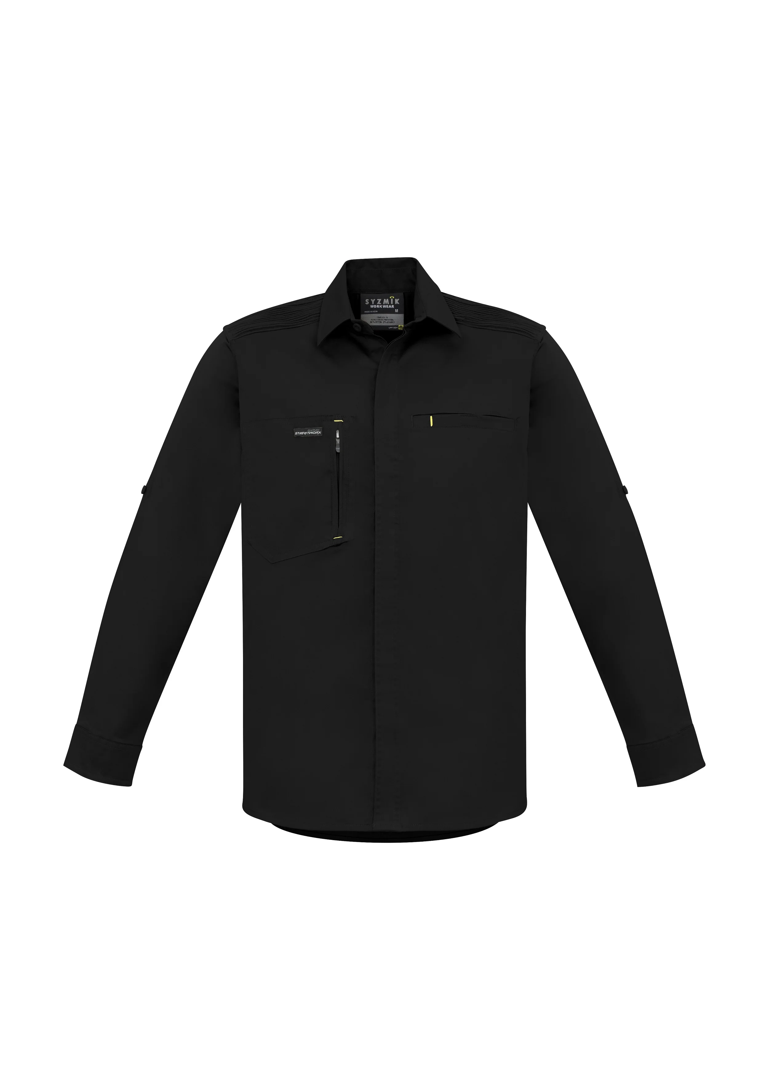Buy workwear - Men's Streetworx Long Sleeve Stretch Shirt by Syzmik black