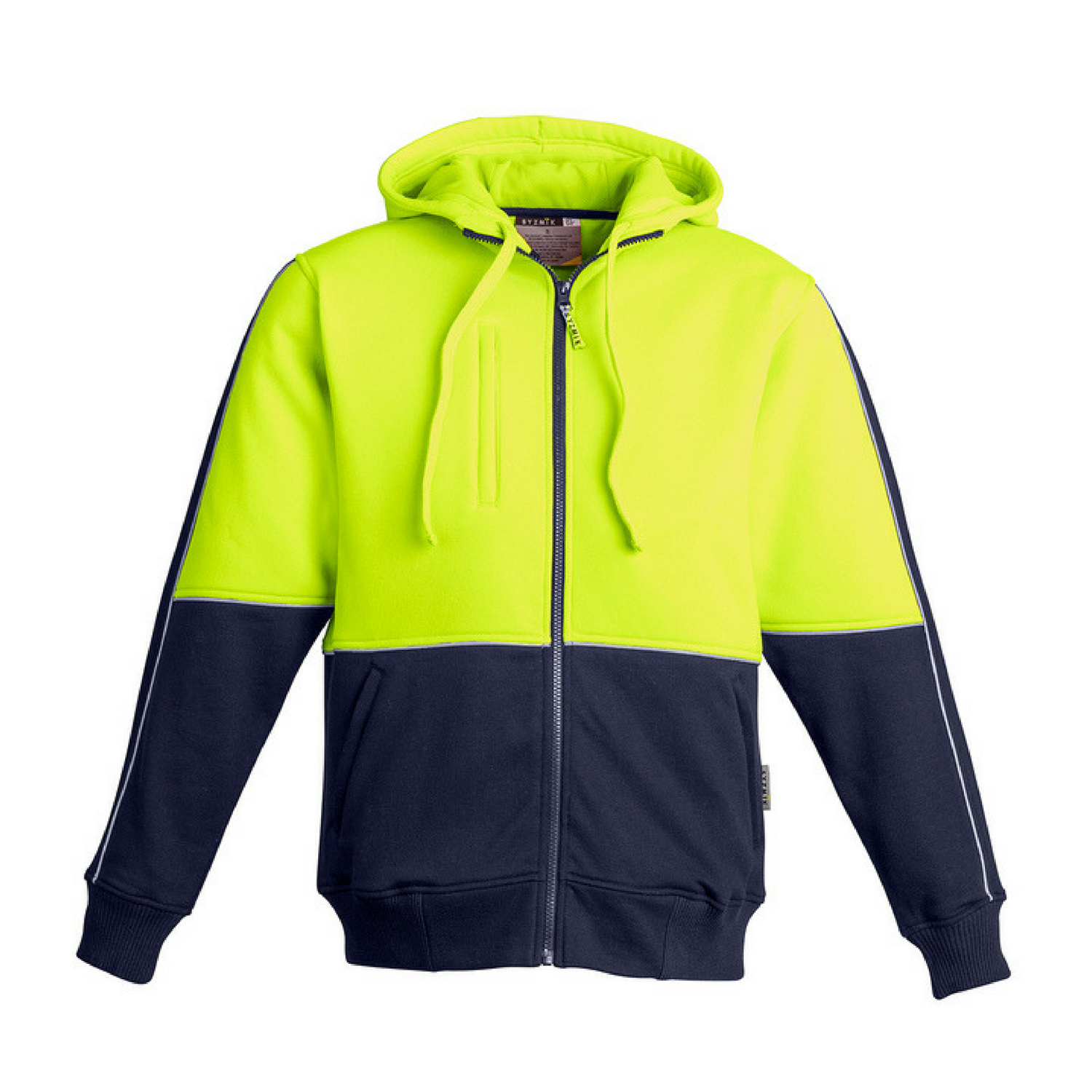 Syzmik Workwear Men's Hi Vis Full Zip Hoodie yellow/navy front