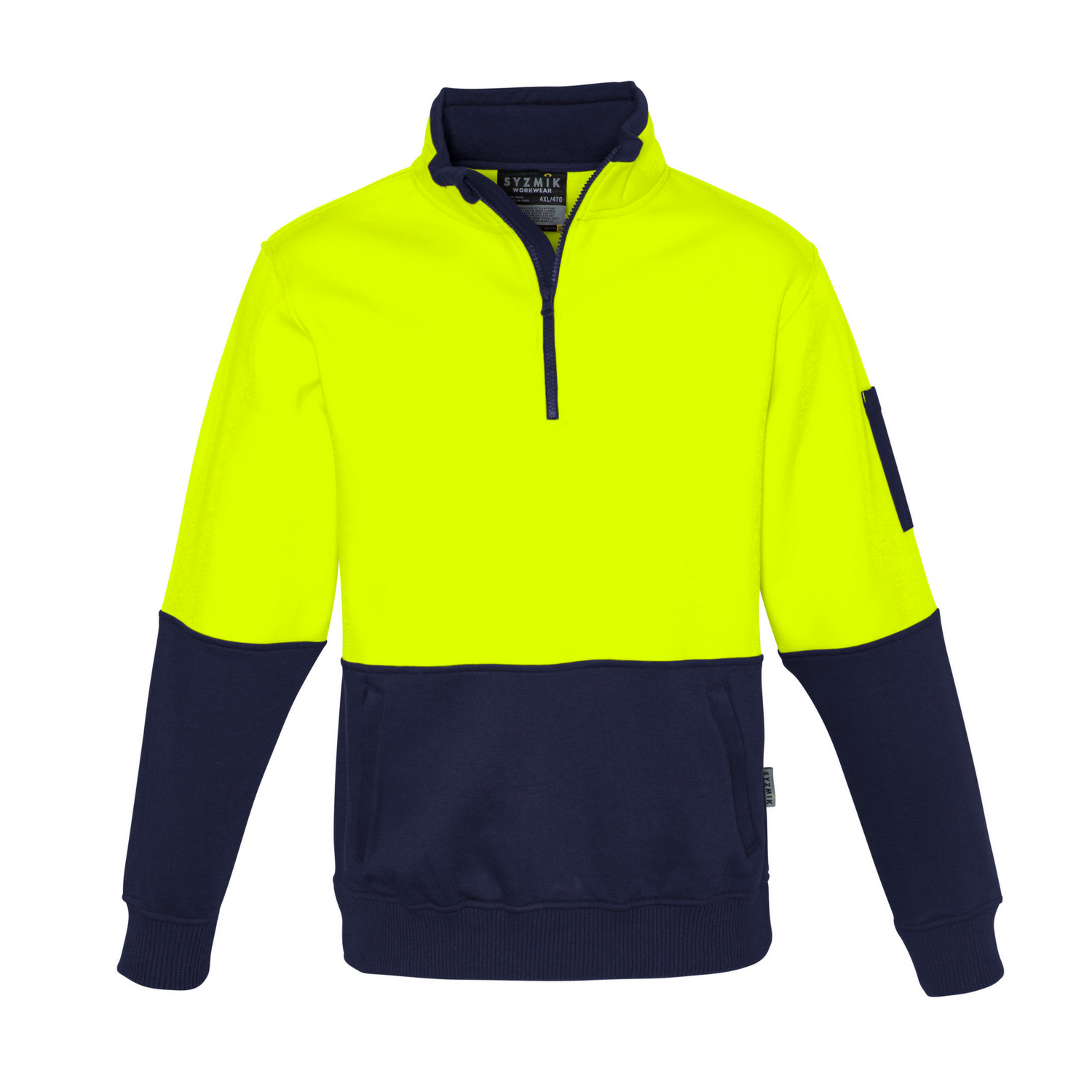 Unisex Hi Vis Half Zip Pullover yellow navy front by Syzmik Workwear