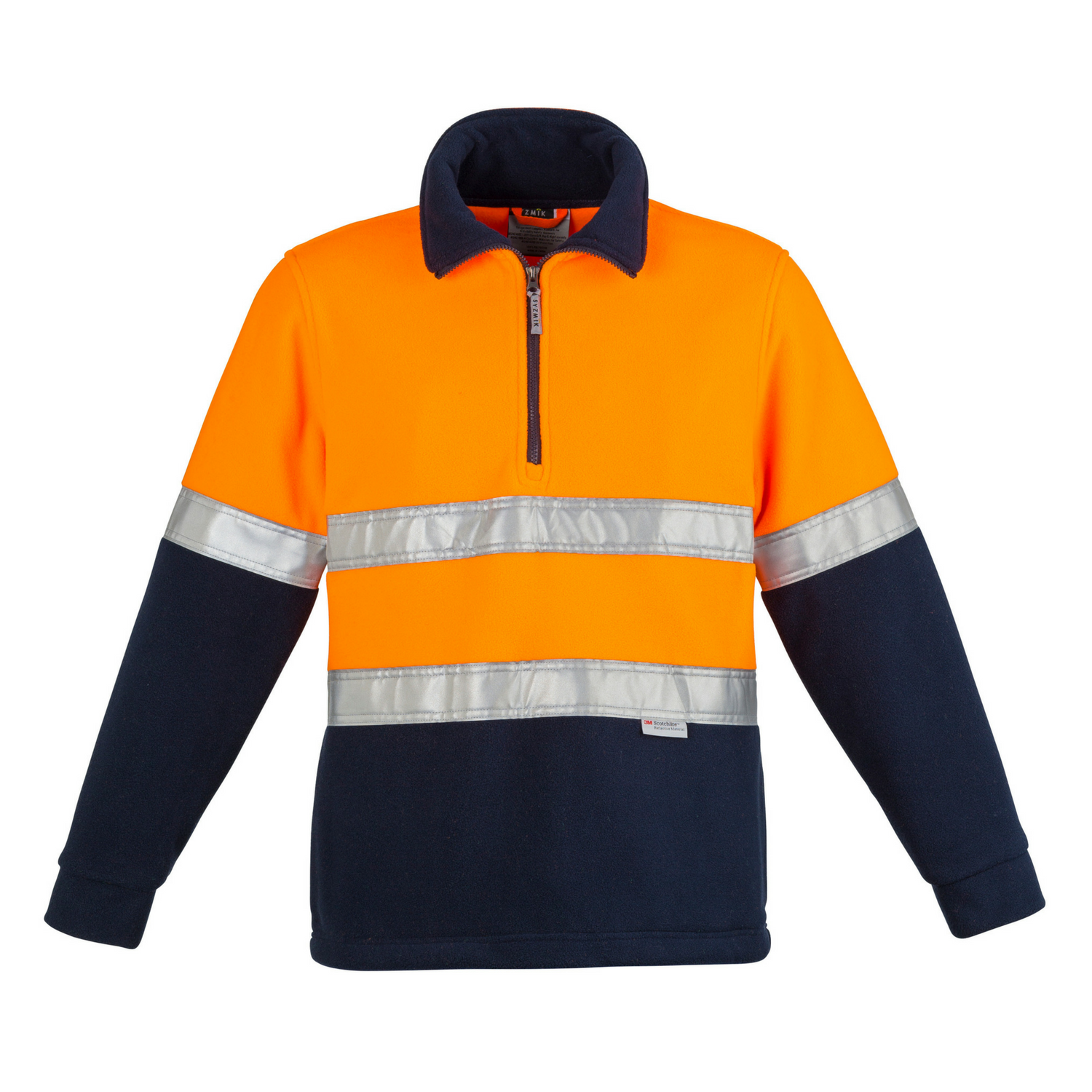 Mens Hi Vis Fleece Jumper - Hoop Taped orange/navy front