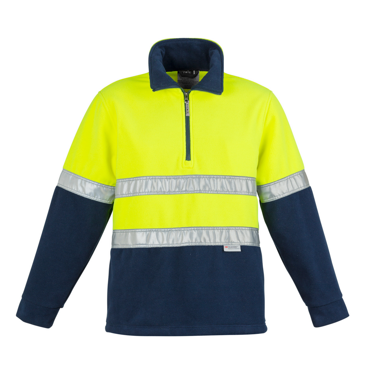 Mens Hi Vis Fleece Jumper - Hoop Taped yellow/navy front
