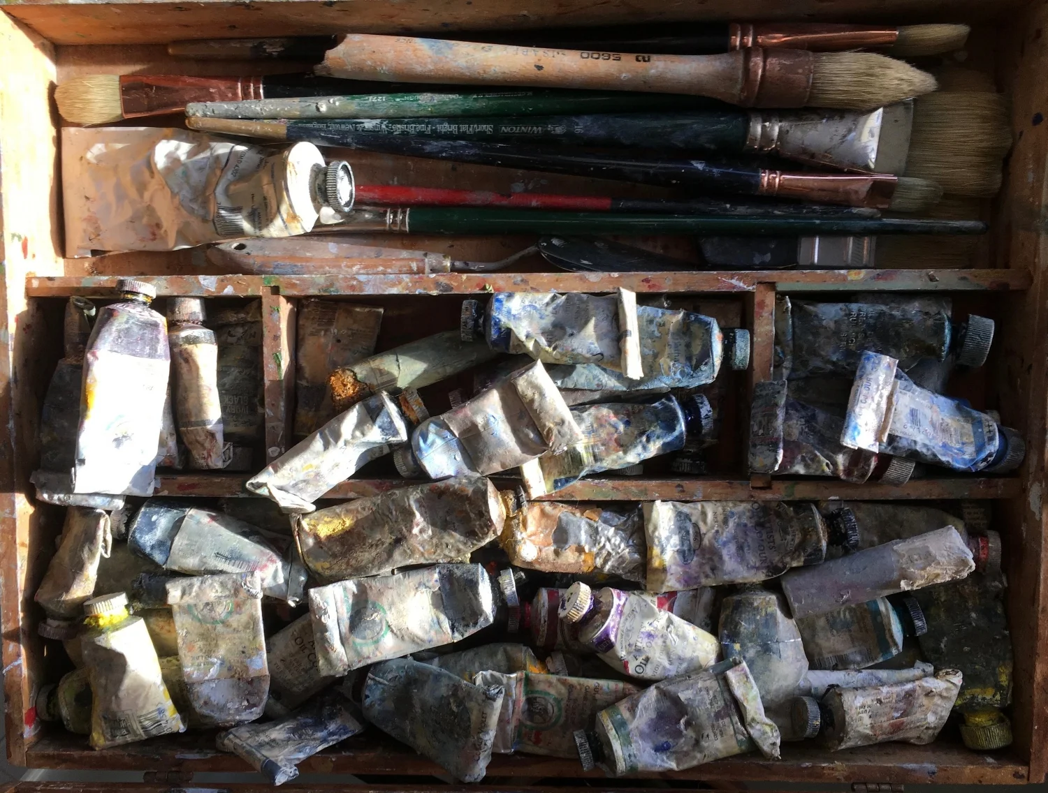 Thomas Joseph's well-used collection of oil paints and brushes.