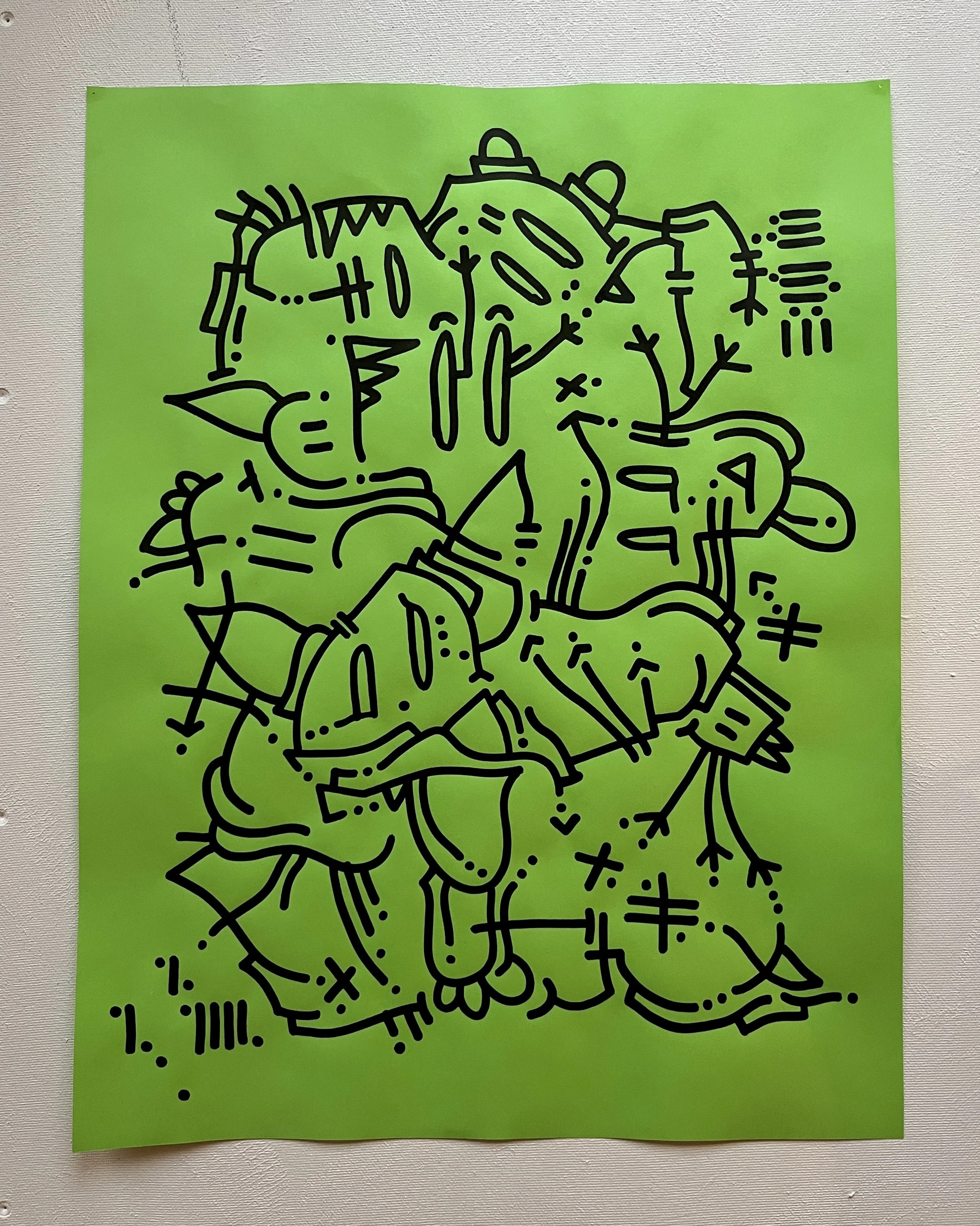 Edward Mills, Monsters, acrylic Posca on paper, A2, 700 euros