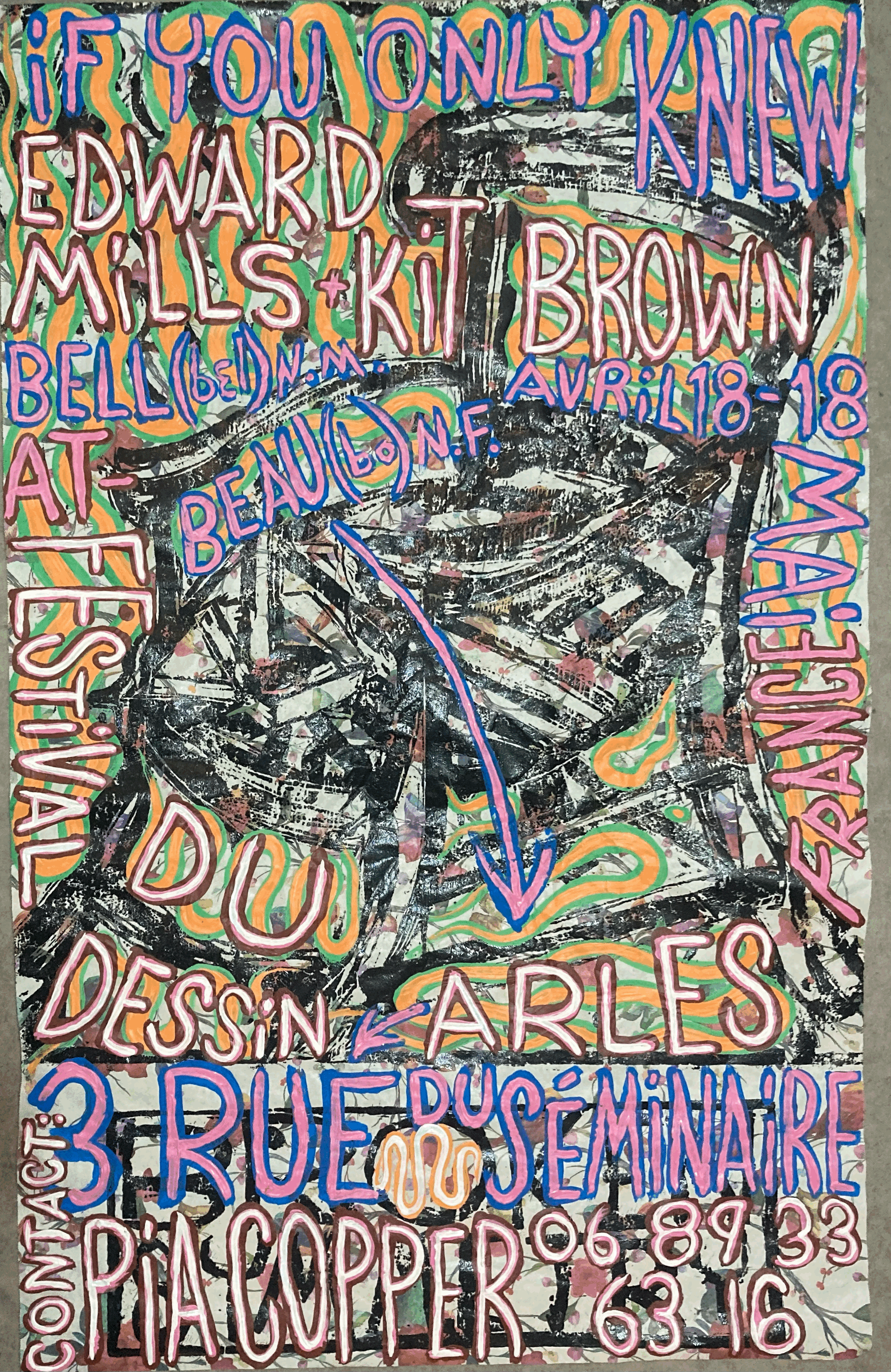 Kit Brown, Anti-affiche, woodblock and acrylic on poster