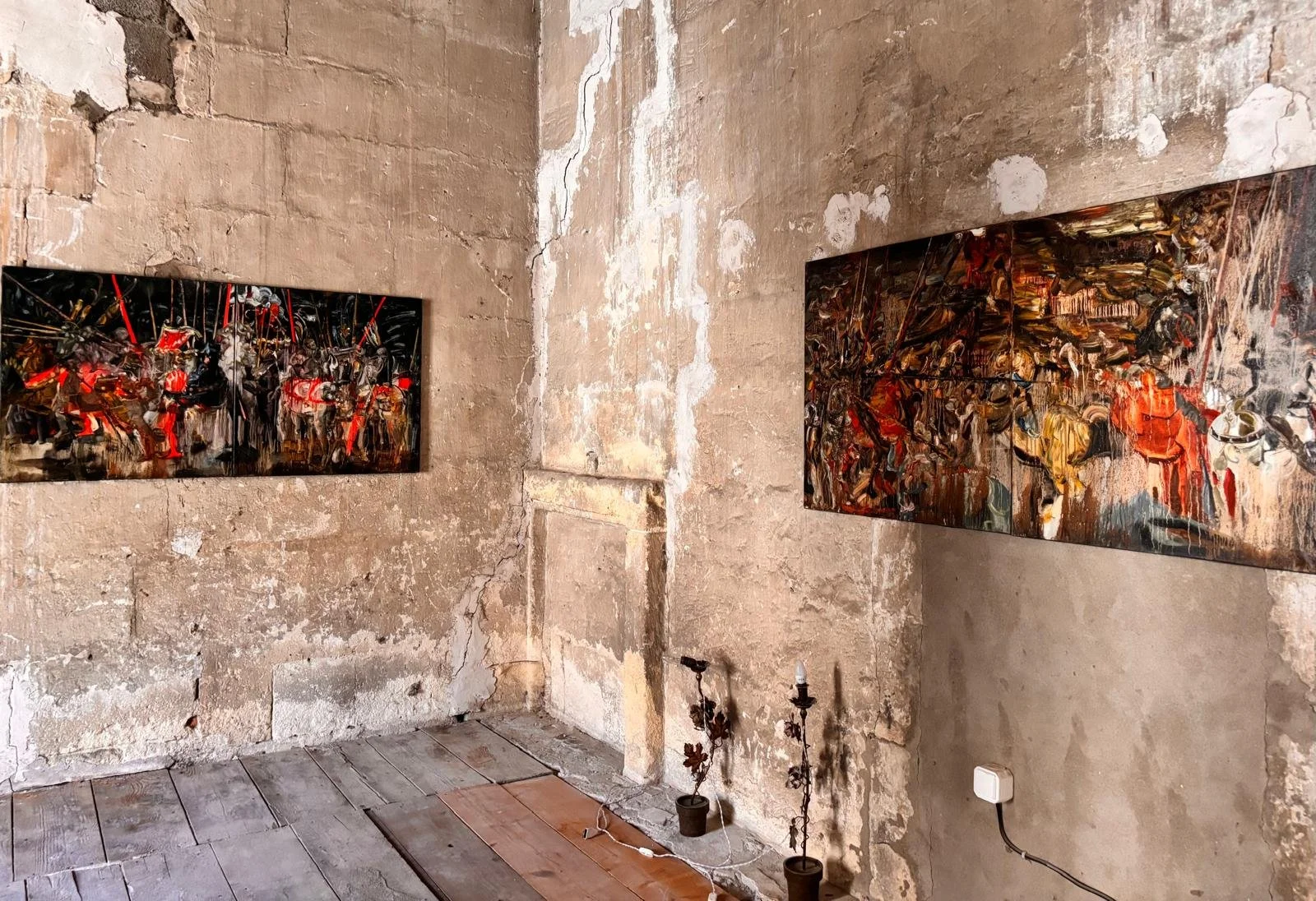 Alina Cociere, Battle of San Romano, three diptychs, oil on canvas