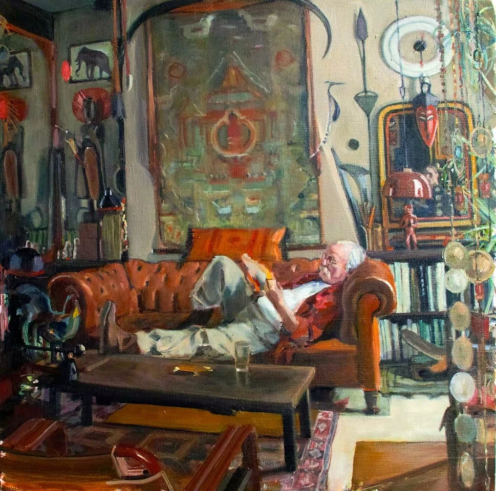 Rosy Lamb, Bernard Hermann at home, oil on canvas