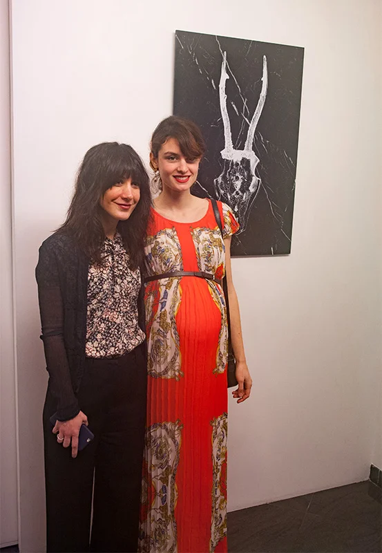 The artist Julia A. Etedi and Nadège Buffe at the opening of her exhibition on the 8th of March at the Gallery Taglialatella.
