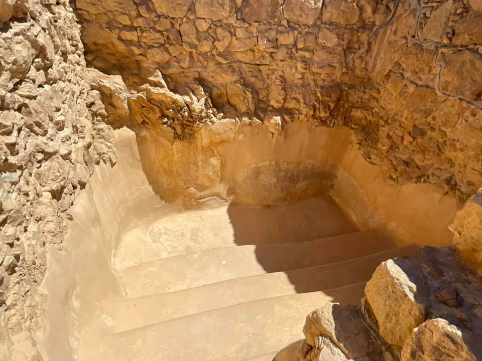  The steps go down into a ritual cleansing area that was built by the Jewish rebels who occupied Masada during the Jewish-Roman war that began in 66 A.D. and continued until the Romans rooted out the rebels in Masada. 