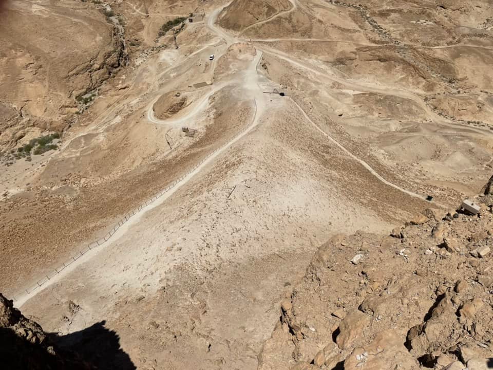  Masada rises 1300 feet above the land around it. This is the ramp the Romans built to lay siege against its wall. 