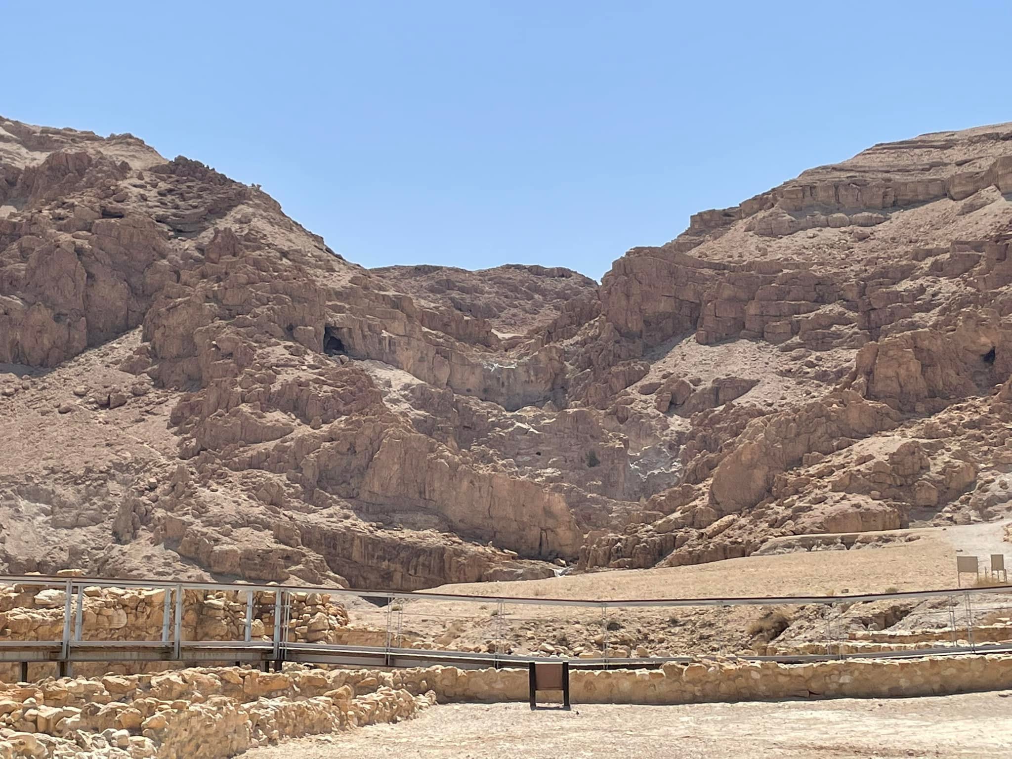  Here are a different set of caves. These are the caves above Qumran. In them, some Bedouin shepherds found jars containing hundreds of scrolls of the Old Testament. This became one of the most important archaeological finds ever. 