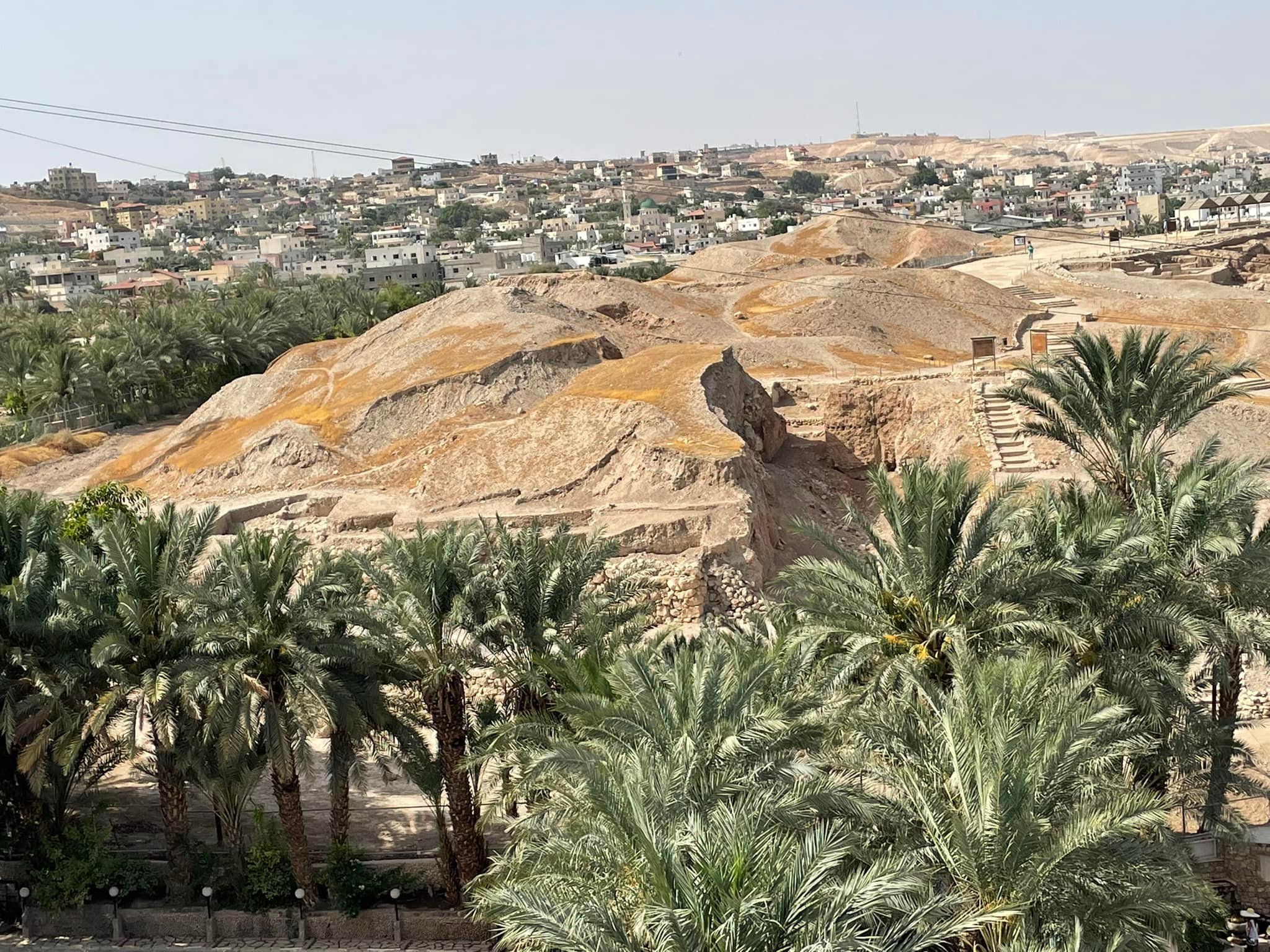  This is the “tel” of ancient Jericho. Among the fines that have been made there is a wall that fell to the outside, which would allow invaders to easily enter. 