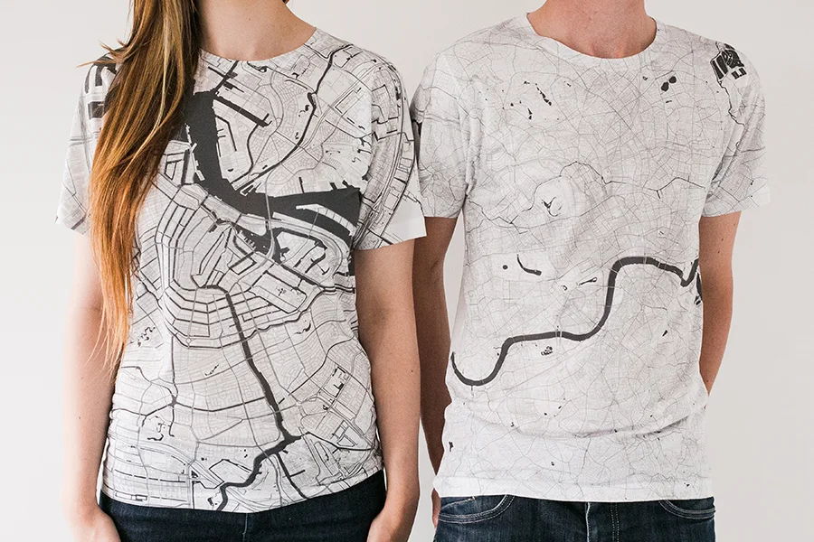 Amsterdam and London map T-shirts