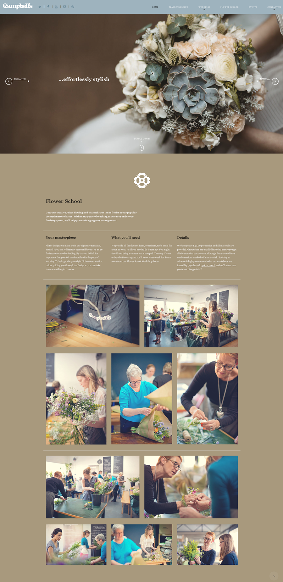 Campbell's Flowers flower school workshop web page