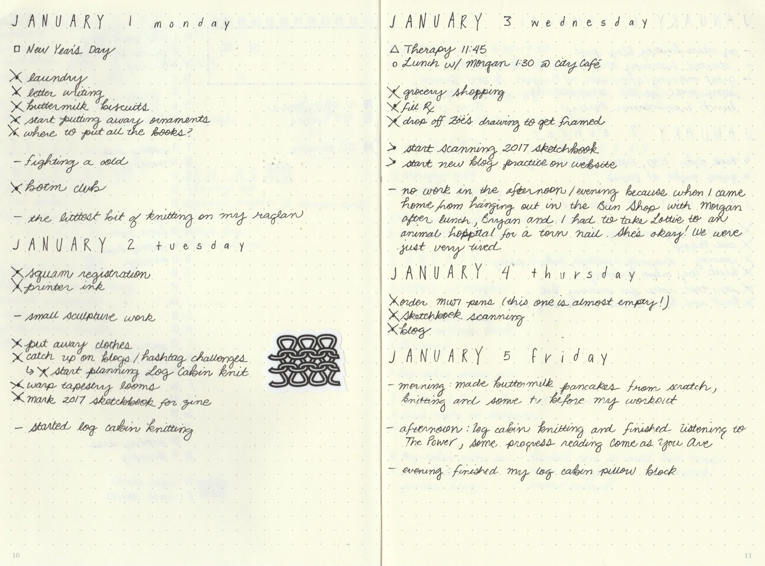 My daily entries are always different depending on the day and how much I feel like putting down. This is a pretty standard and straight forward view: mostly appointments, to-do lists that I sat down to write at the beginning of the day, and some select notes. Somedays I add meal planning to the mix or doodles or an #ootd. Some days get stickers (oh boy, do I love stickers) and some are just boring. That's real life.