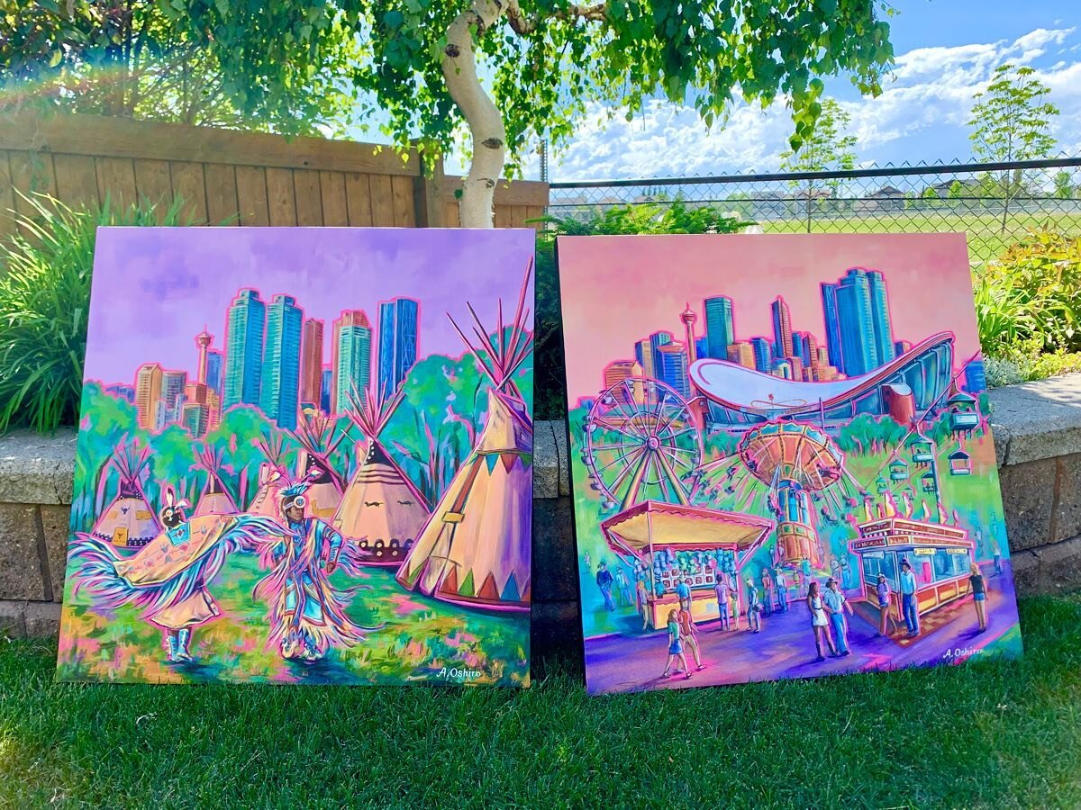 &ldquo;To the Beat&rdquo; and &ldquo;Yee Haw&rdquo; side by side.  30&rdquo;x30&rdquo; Acrylic on Canvas. 

@calgarystampede @cityofcalgary