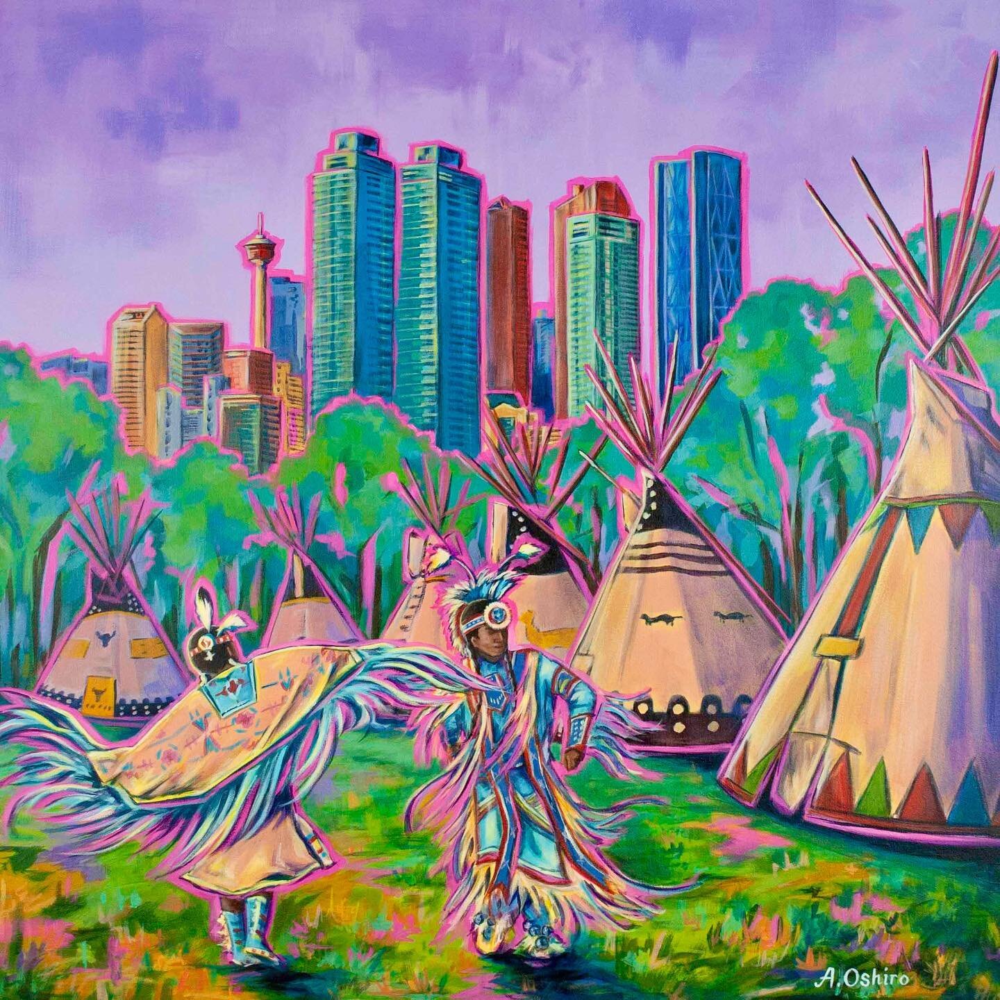 New Piece! &lsquo;To the Beat&rsquo; &ndash; 30x30&rdquo;, Acrylic on Canvas.  Original painting available for purchase $1200 + GST.  Reproduction prints available on website starting at $15 + GST.

The Elbow River Camp is another one of my favorite 