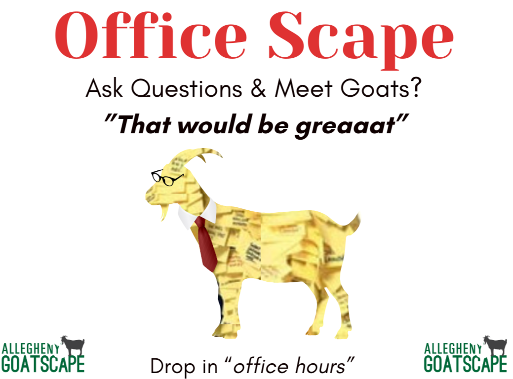 A goat silhouette is made up of yellow post-it's and wearing glasses and a tie, reminiscent of the classic film Office Space.