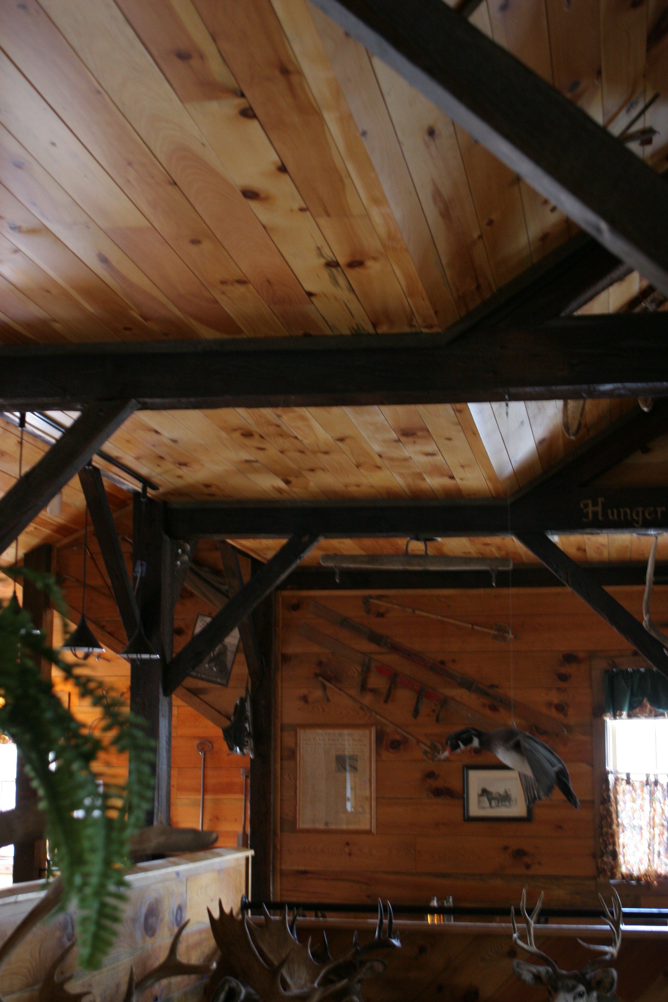 Exposed beams and pine tongue and goove at The Town Tavern.JPG