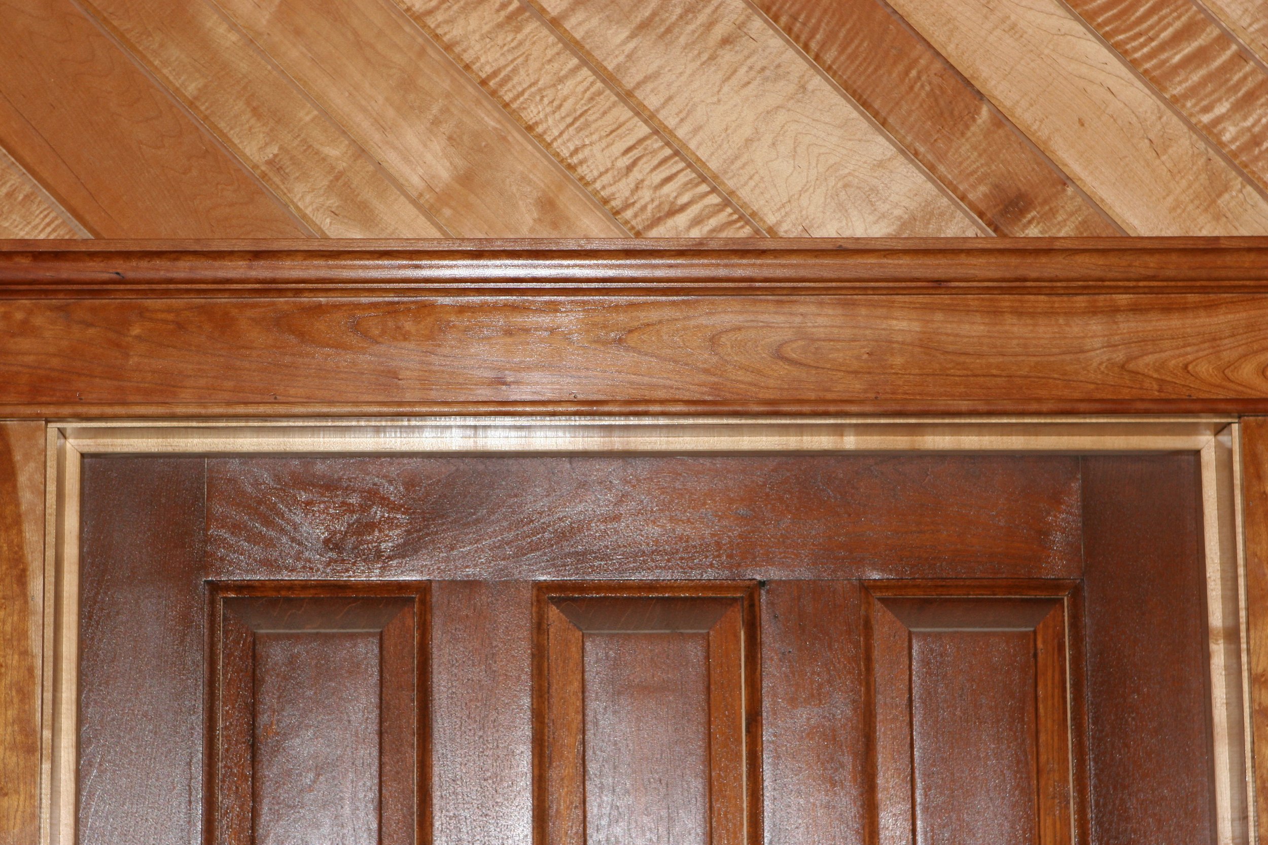 Tiger Maple tongue and groove, V-groove and cherry crown moulding.JPG