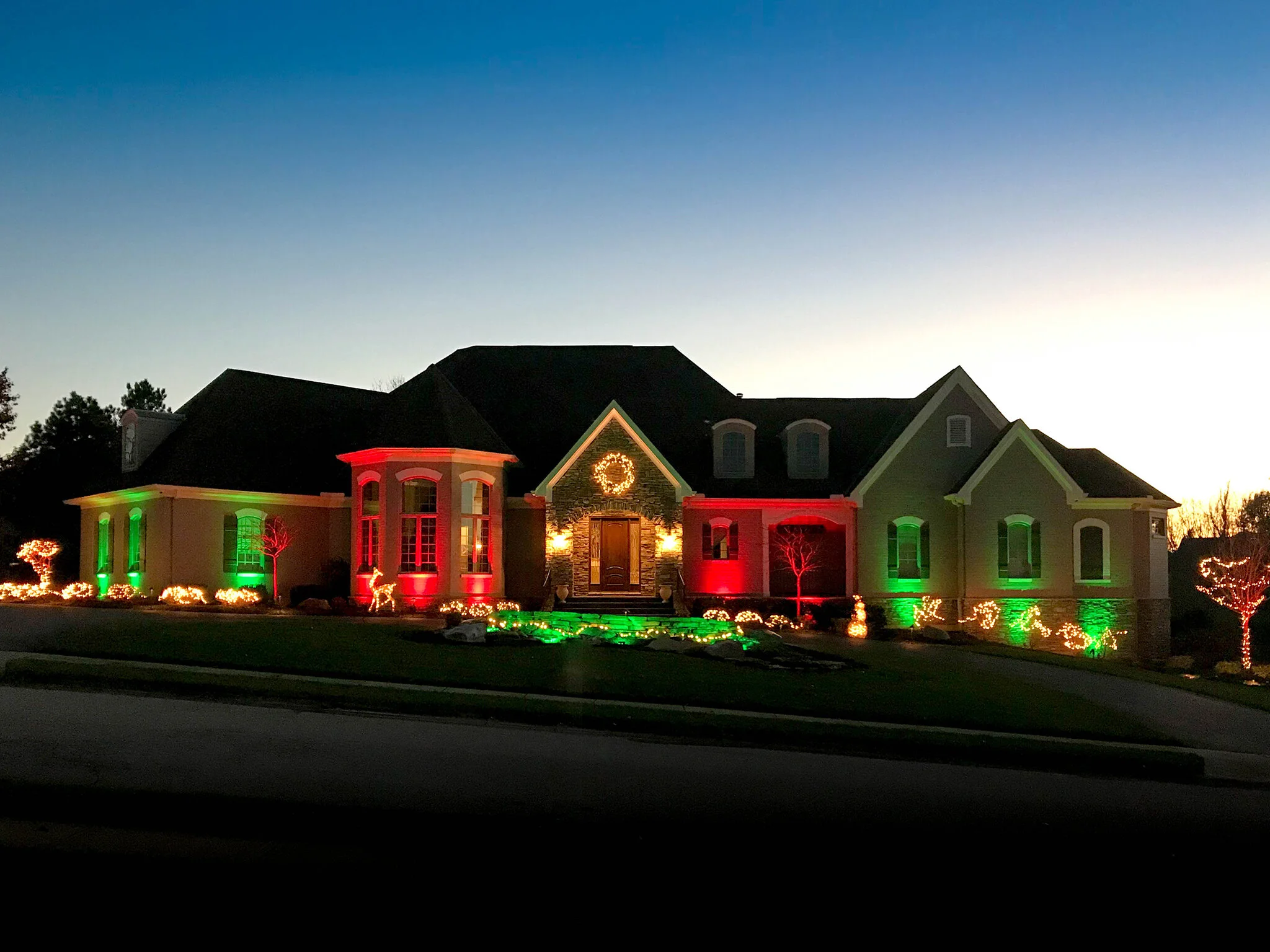 Home with Christmas theme lighting