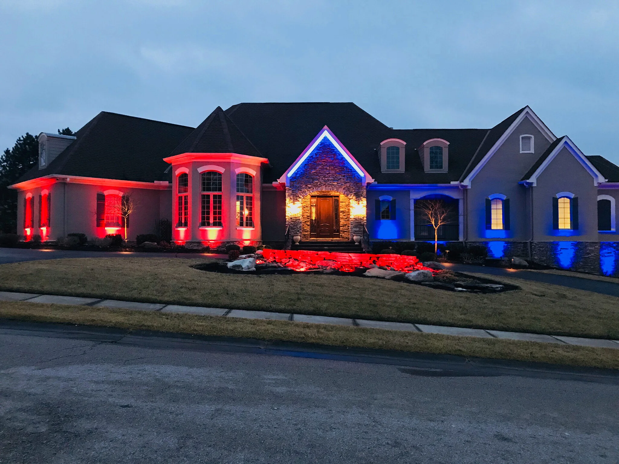 Home with orange and purple Halloween theme lighting