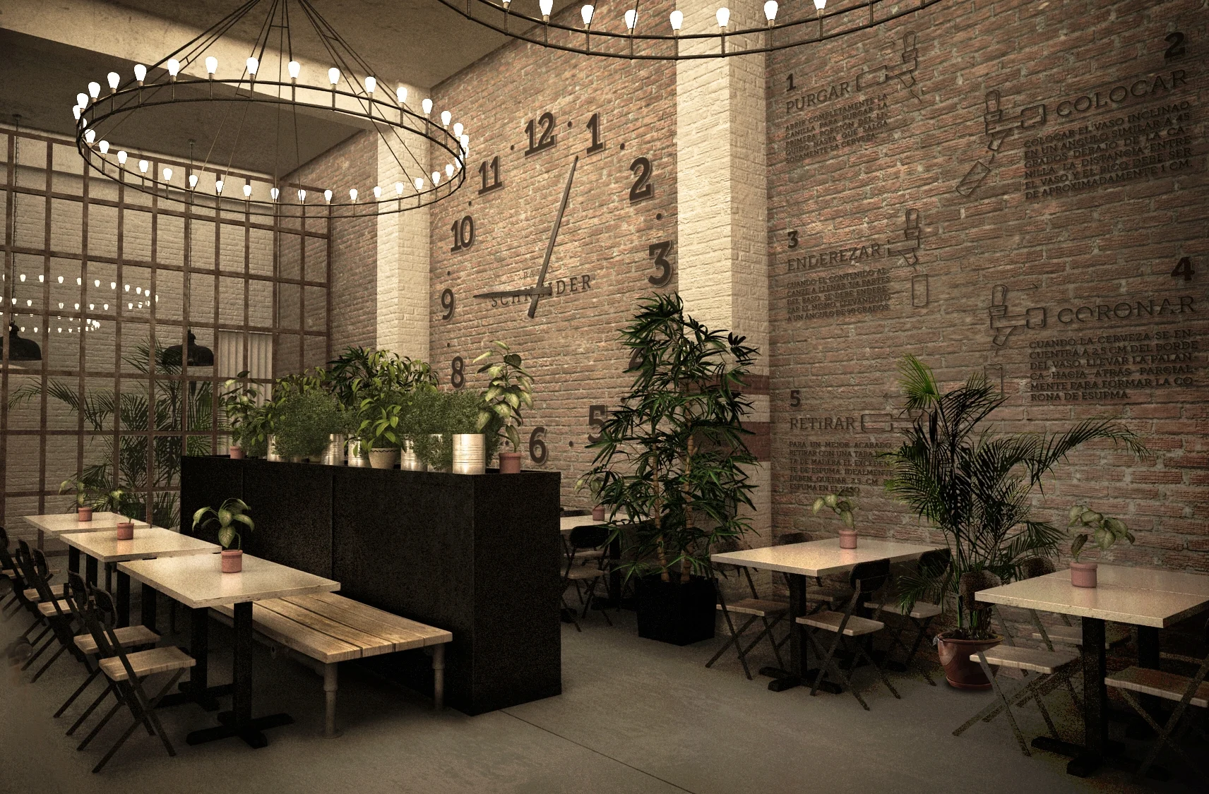  Este patio cervecero fue un proyecto pensado para una marca de cervezas que queria sacar su linea de patios cerveceros propios.  El estilo es industrial, basado en lo simple de los materiales crudos. los colores de la marca y un acompañamiento de pl