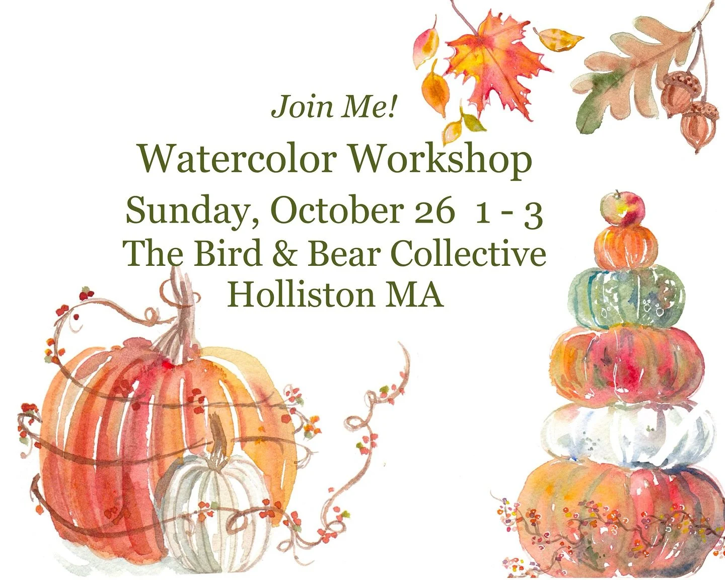 coming up soon! 🎨🍁join me for a fall afternoon exploring watercolor @birdandbearcollective 😊tickets available thru the event calendar https://www.birdandbearcollective.com/