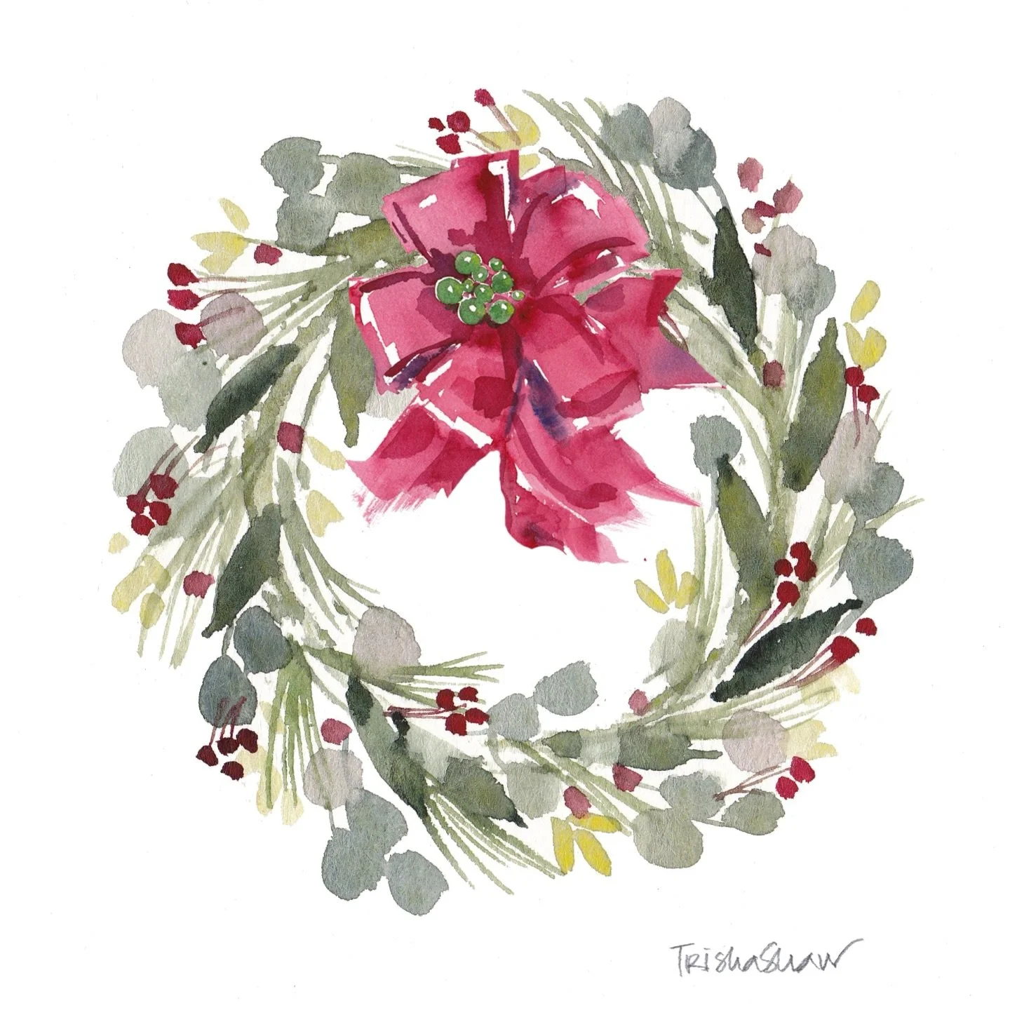 loose &amp; textured wreath with a bright pop of bow! ❤️(please see a prior post of the wreath painting process 😊)